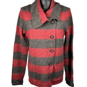 Horny Toad Heartfelt Sweater Medium Shawl Neck Striped Boiled Wool Angora